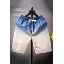 Men Modern Drawcord Shorts Ombre Print Elastic Waist Pocket Detail Shorts
