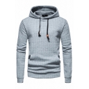 Elegant Guy's Hoodie Quilted Pattern Drawstring Hooded Skinny Pocket Long-sleeved Hoodie