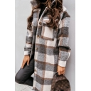 Classic Jacket Plaid Printed Button-up Turn-Down Collar Tunic Flap Pocket Jacket for Women