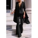 Sexy Girls Suit Co-ords Whole Colored Ruffles Flared Sleeve V-Neck Blazer with Pants Set
