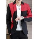 Freestyle Blazer Color Block Pocket Long Sleeve Lapel Collar Single Button Blazer for Men