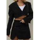 Hip-hop Suit Co-ords Whole Colored Crop Notched Lapel Button Blazer Skirt Set for Ladies
