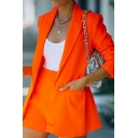 Urban Women's Co-ords Solid Color Side Pocket Peak Lapel Blazer with Shorts Suit Set