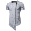 Street Look Tee Top Solid Crew Collar Irregular Short Sleeve Broken Hole T-Shirt for Men