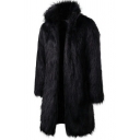 Vintage Leather Fur Jacket Plain Stand Collar Open Front Leather Fur Jacket for Men