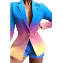 Trendy Ladies Suit Co-ords Gradient Pattern Single Button Lapel Collar Blazer Shorts Set