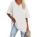 Simple Womens T-Shirt Pure Color Oversized V-Neck Half Sleeve T-Shirt