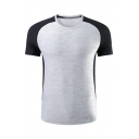 Mens Elegant T-Shirt Contrast Color Crew Collar Short Sleeve Regular Fitted T-Shirt
