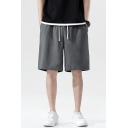 Trendy Men's Shorts Pure Color Elastic Waist Side Pocket Baggy Drawcord Shorts