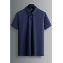 Men Cozy Polo Shirt Whole Colored Button Detail Point Collar Short Sleeve Polo Shirt