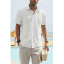 Leisure Men's Shirt Contrast Stripe Turn-down Collar Short-sleeved Fitted Button Fly Shirt