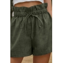 Classic Women Shorts Whole Colored Pocket Drawstring Ruffles High Waist Shorts
