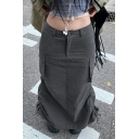 Chic Women's Skirt Solid Zipper Ruched Flap Pocket Tube Maxi Skirt