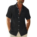 Men Street Style Shirt Solid Chest Pocket Turn-down Collar Short Sleeves Button Fly Shirt