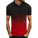 Vintage Polo Shirt Ombre Pattern Spread Collar Button Short Sleeve Polo Shirt for Men