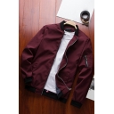 Men Popular Jacket Contrast Color Pocket Long Sleeve Stand Collar Zip Down Bomber Jacket