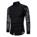 Mens Classic Shirt Pure Color Turn-down Collar Long-Sleeved Skinny Button Fly Lace Shirt
