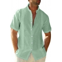 Creative Guys Button Shirt Whole Colored Stand Collar Short Sleeves Fitted Shirt
