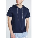 Freestyle Men's T-shirt Pure Color Drawstring Hooded Short Sleeves Regular Fit T-Shirt
