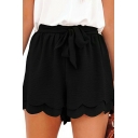 Fascinating Women Shorts Pure Color Double Layer Belt Mid Waist Culottes Shorts