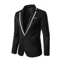 Elegant Blazer Contrast Line Pattern Slim Fitted Lapel Collar Single Button Blazer for Men
