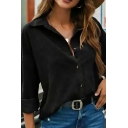 Fashionable Ladies Shirt Solid Corduroy Button Front Chest Pocket Spread Collar Shirt