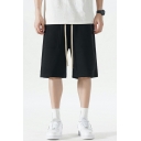 Daily Shorts Pure Color Elastic Waist Pocket Detail Drawstring Shorts
