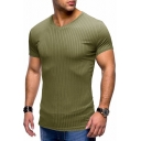 Dashing Tee Shirt Striped Pattern V-neck Short-sleeved Slim Fitted T-Shirt for Boys