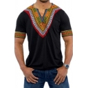 Boys Cool Tee Shirt Tribal Pattern V Neck Short-sleeved Regular Fit T-Shirt