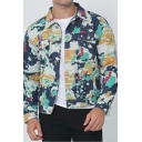Men Simple Denim Jacket Camo Print Spread Collar Regular Button Closure Denim Jacket