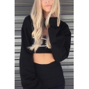 Popular Ladies Sweatshirt Solid Round Collar Hollow Out Long-sleeved Cropped Sweatshirt