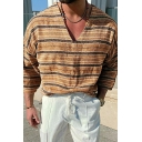 Edgy Men's T-shirt Striped Pattern 3/4 Length Sleeves V-neck Regular T-shirt Top