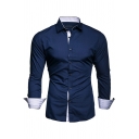 Elegant Shirt Contrast Color Button Fly Long-sleeved Turn-down Collar Slim Shirt for Guys