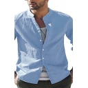 Stylish Shirt Plain Button Closure Round Collar Regular Fit Long Sleeves Shirt for Men