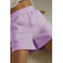 Edgy Looks Women's Shorts High Rise Pure Color Pocket Elasticated Waist Loose Shorts