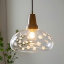Contemporary Pendant Lighting Clear Glass Wooden Hanging Lamp