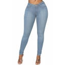 Street Style Women's Jeans Whole Colored Mid Waist Zip Closure Skinny Pocket Jeans