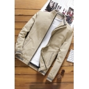 Hot Guy's Jacket Contrast Line Pocket Long Sleeve Stand Collar Zip down Baseball Jacket