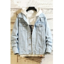 Boyish Guy's Jacket Pure Color Distressed Spread Collar Long Sleeves Relaxed Denim Jacket