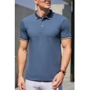 Edgy Polo Shirt Contrast Line Short Sleeves Slimming Turn-down Collar Polo Shirt for Men