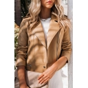Popular Women Leather Jacket Solid Color Zip Lapel Collar Long Sleeve Leather Jacket