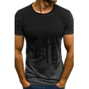 Urban Tee Top Ombre Pattern Short Sleeve Round Neck Slim Fit T-Shirt for Guys