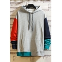 Classic Hoodie Contrast Color Drawstring Hooded Long Sleeves Relaxed Hoodie for Men
