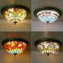 Bowl Flush Mount Ceiling Fixture Tiffany Style Glass 4-Lights Flush Light Fixtures in Beige