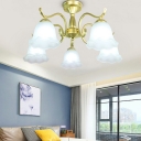 Traditional Style Flower Flush Mount Ceiling Light Glass 5-Lights Flush Light Fixtures in Gold