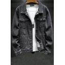 Boy's Hot Jacket Plain Chest Pocket Spread Collar Regular Single-Breasted Denim Jacket