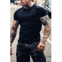 Chic Tee Shirt Pure Color Short Sleeves Slim Fitted Round Collar Tee Top for Guys