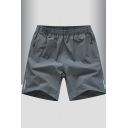 Men Sporty Shorts Contrast Line Elasticated Waist Mid Rise Loose Fit Shorts