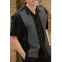 Men Novelty Shirt Striped Pattern Turn-down Collar Short Sleeve Regular Button-up Shirt