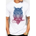 Trendy Tee Top Owl Pattern Crew Neck Short Sleeve Fitted Comfortable T-Shirt for Men